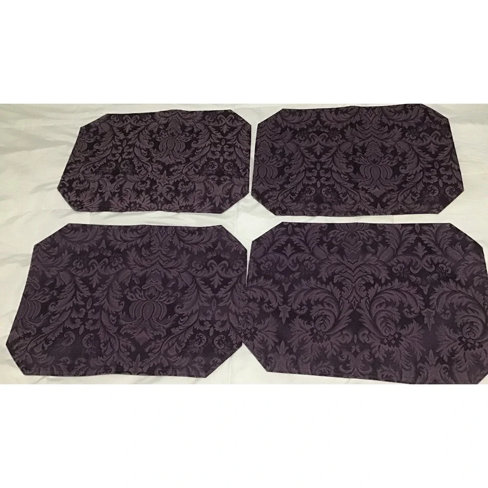 Purple Damask‎ Table Runner & Placemats Set of 4 Elegant Baroque Tapestry